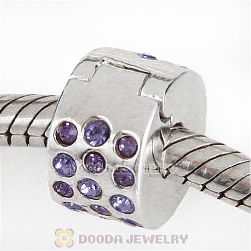 Sterling Silver Glimmer Clip Beads with Tanzanite Austrian Crystal European Style