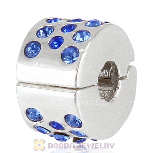 Sterling Silver Glimmer Clip Beads with Sapphire Austrian Crystal European Style