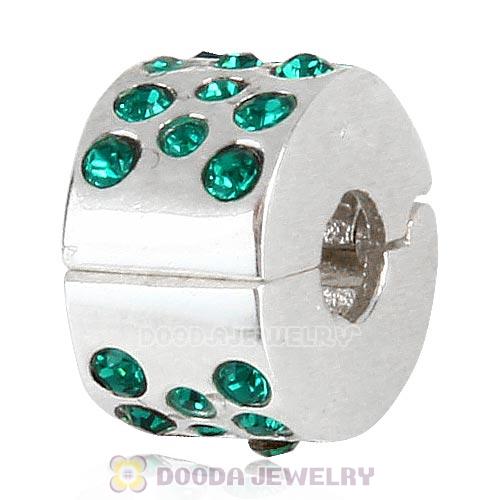 Sterling Silver Glimmer Clip Beads with Emerald Austrian Crystal European Style