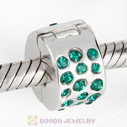 Sterling Silver Glimmer Clip Beads with Emerald Austrian Crystal European Style