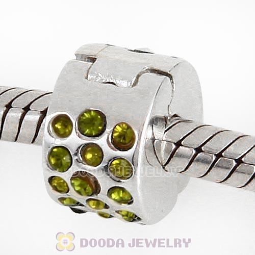 Sterling Silver Glimmer Clip Beads with Olivine Austrian Crystal European Style