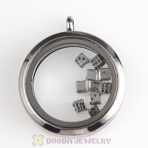 Platinum Plated Alloy Dice Floating Locket Charms Wholesale