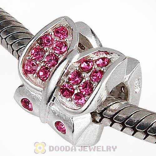 Sterling Silver Flutter Sky Bead with Rose Austrian Crystal