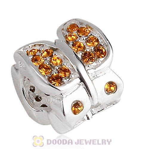 Sterling Silver Flutter Sky Bead with Topaz Austrian Crystal