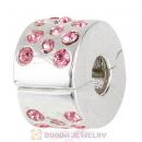 Sterling Silver Glimmer Clip Beads with Light Rose Austrian Crystal European Style