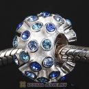 Sterling Silver Loose Pave Beads with Sapphire and Light Sapphire and Aquamarine Austrian Crystal
