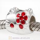 European Style Sterling Silver KT Cat Bead with Light Siam Austrian Crystal