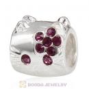 European Style Sterling Silver KT Cat Bead with Amethyst Austrian Crystal