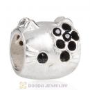 European Style Sterling Silver KT Cat Bead with Jet Austrian Crystal
