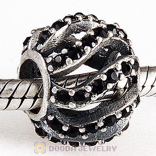 Sterling Silver Winter Wisp Bead with Jet Austrian Crystal