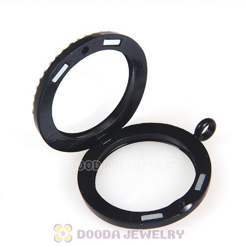 30mm Black Plated Alloy Glass Floating Locket Pendant with Crystal