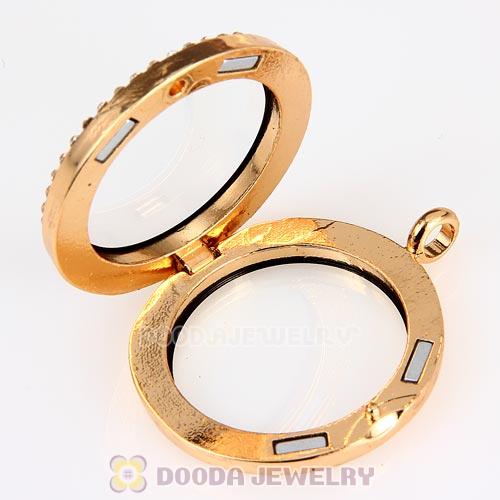 30mm KC Gold Plated Alloy Glass Floating Locket Pendant with Crystal