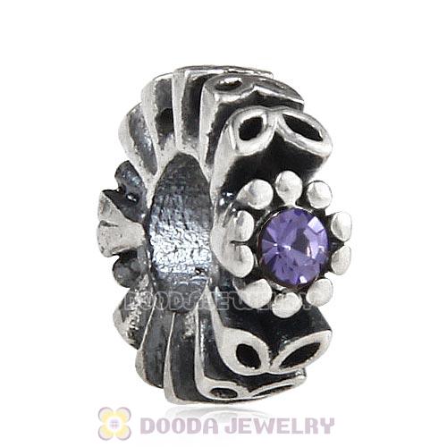 Sterling Silver Twice as Nice Spacer Bead with Tanzanite Austrian Crystal