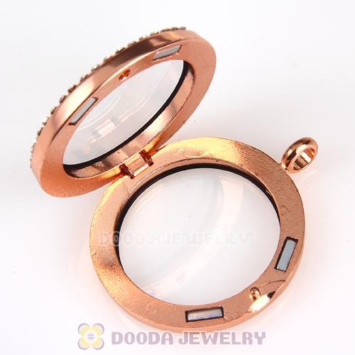 30mm Rose Gold Plated Alloy Glass Floating Locket Pendant with Crystal