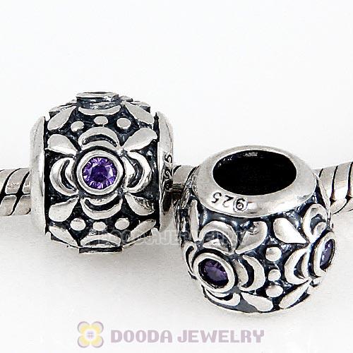 Antique Sterling Silver Flower Charm Beads with CZ Stones