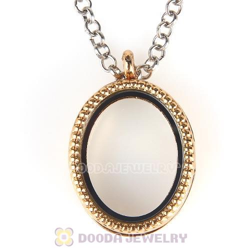 Gold Plated Alloy Glass Floating Locket Oval Pendant with Dots