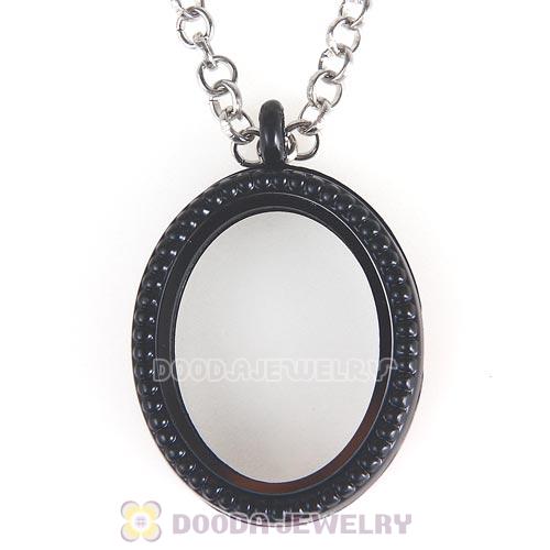 Black Plated Alloy Glass Floating Locket Oval Pendant with Dots