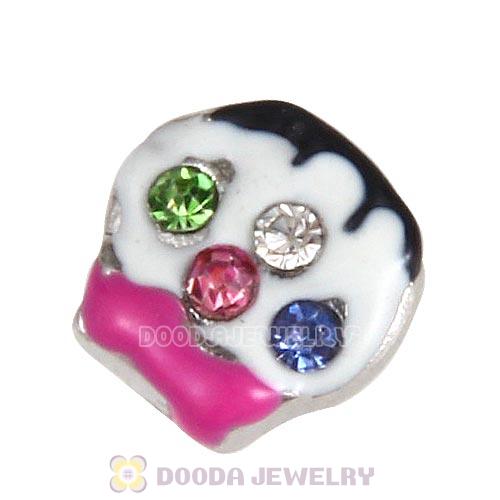 Platinum Plated Alloy Enamel Cupcake with Crystal Floating Locket Charms Wholesale