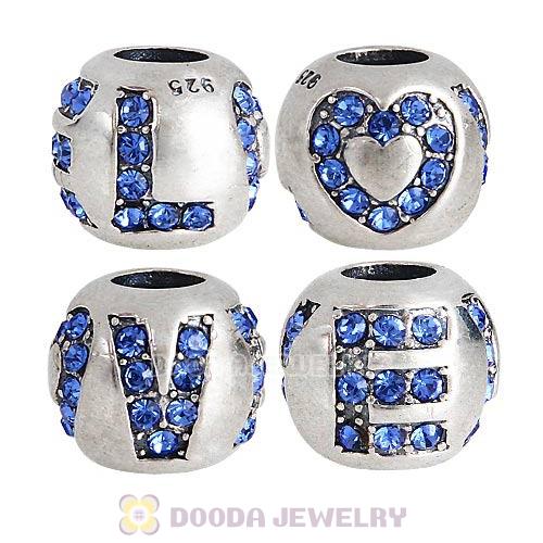 Sterling Silver Surrounded by Love with Sapphire Austrian Crystal Charm