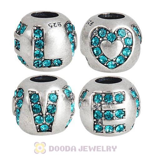 Sterling Silver Surrounded by Love with Blue Zircon Austrian Crystal Charm