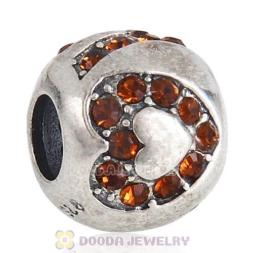 Sterling Silver Surrounded by Love with Smoked Topaz Austrian Crystal Charm