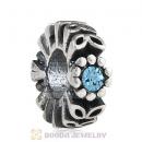Sterling Silver Twice as Nice Spacer Bead with Aquamarine Austrian Crystal