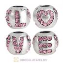 Sterling Silver Surrounded by Love with Light Rose Austrian Crystal Charm