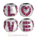 Sterling Silver Surrounded by Love with Fuchsia Austrian Crystal Charm