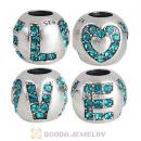 Sterling Silver Surrounded by Love with Blue Zircon Austrian Crystal Charm