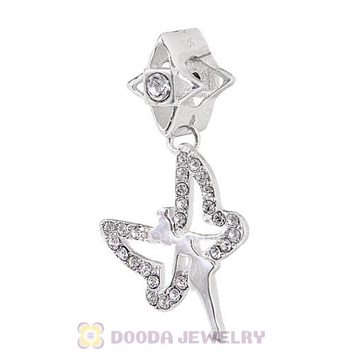 European Style Sterling Silver Dangle Tinkerbell Beads with Clear Austrian Crystal