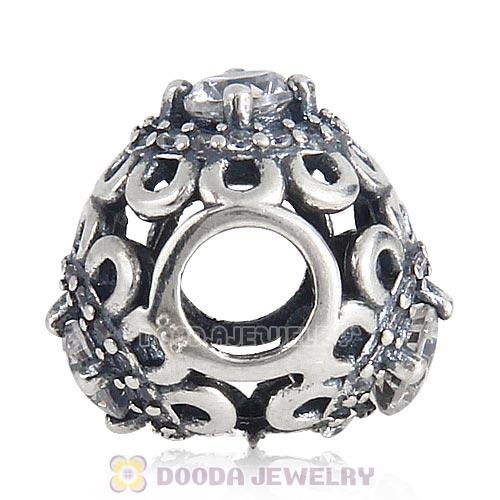 Antique Sterling Silver Floral Brilliance Beads with Clear CZ Stones