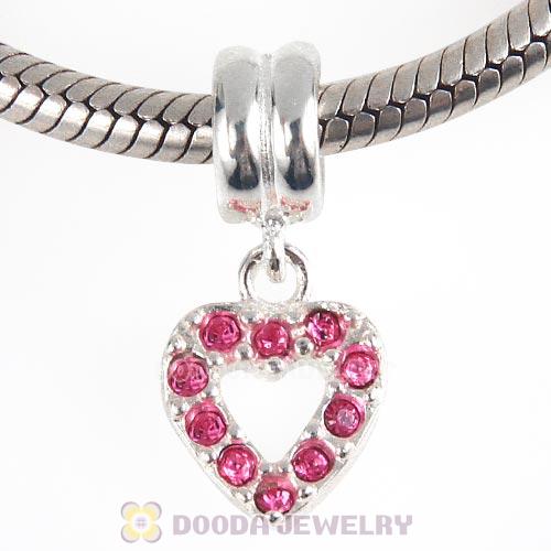 Sterling Silver Heart Dangle Charms with Rose Austrian Crystal