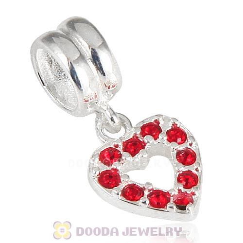 Sterling Silver Heart Dangle Charms with Light Siam Austrian Crystal