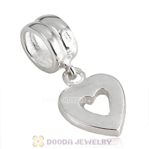 Sterling Silver Heart Dangle Charms with Sapphire Austrian Crystal