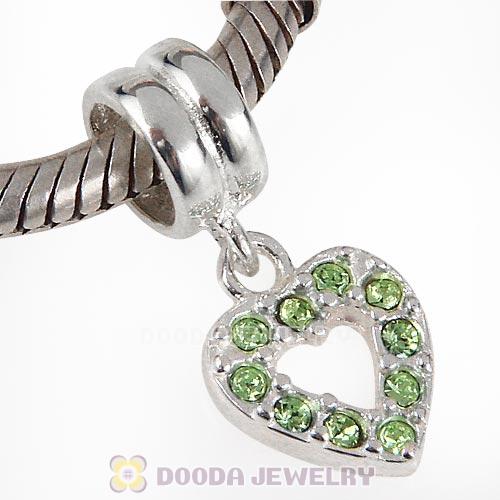 Sterling Silver Heart Dangle Charms with Peridot Austrian Crystal