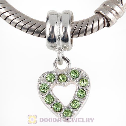 Sterling Silver Heart Dangle Charms with Peridot Austrian Crystal