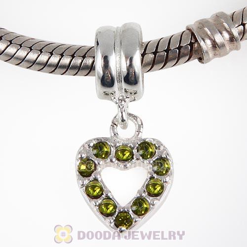 Sterling Silver Heart Dangle Charms with Olivine Austrian Crystal