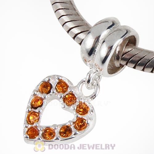 Sterling Silver Heart Dangle Charms with Topaz Austrian Crystal