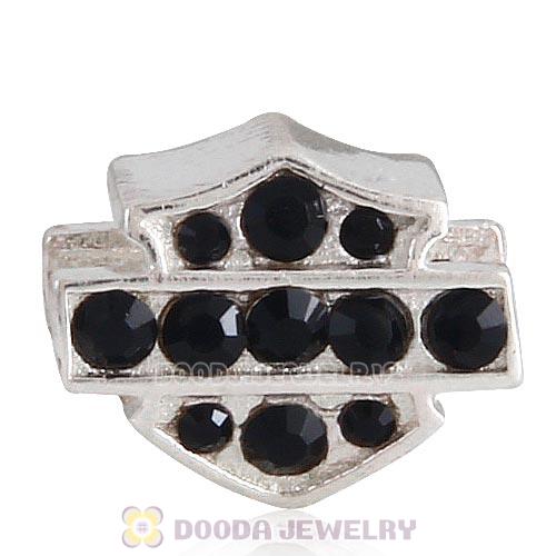 Sterling Silver HD Ride Bead with Jet Austrian Crystal European Style