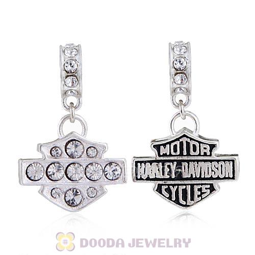 Sterling Silver Dangle HD Ride Bead with Clear Austrian Crystal European Style