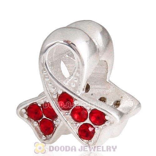 Sterling Silver Ribbon Lung Cancer Bead with Light Siam Austrian Crystal