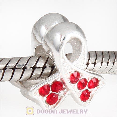 Sterling Silver Ribbon Lung Cancer Bead with Light Siam Austrian Crystal