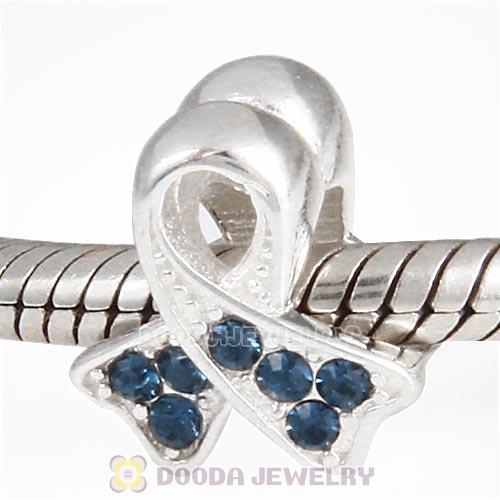 Sterling Silver Ribbon Lung Cancer Bead with Montana Austrian Crystal