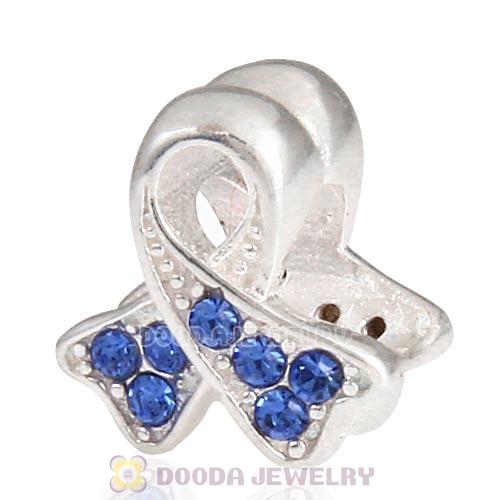 Sterling Silver Ribbon Lung Cancer Bead with Sapphire Austrian Crystal