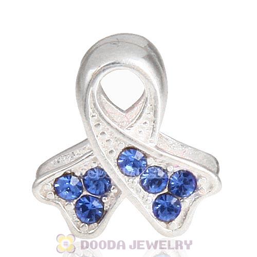 Sterling Silver Ribbon Lung Cancer Bead with Sapphire Austrian Crystal
