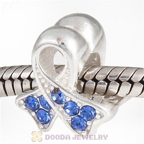 Sterling Silver Ribbon Lung Cancer Bead with Sapphire Austrian Crystal