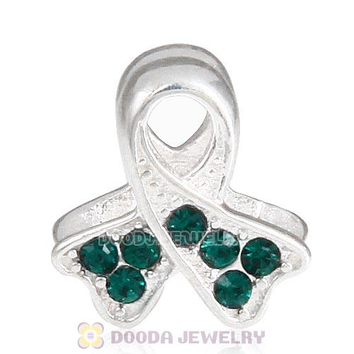 Sterling Silver Ribbon Lung Cancer Bead with Emerald Austrian Crystal