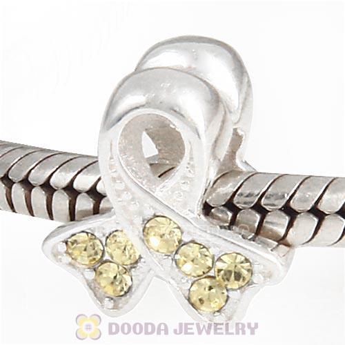 Sterling Silver Ribbon Lung Cancer Bead with Jonquil Austrian Crystal
