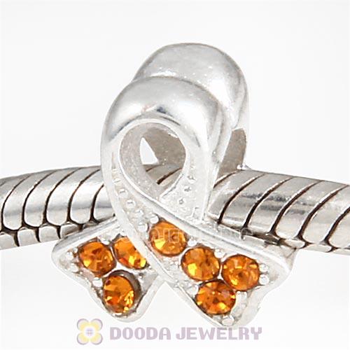 Sterling Silver Ribbon Lung Cancer Bead with Topaz Austrian Crystal