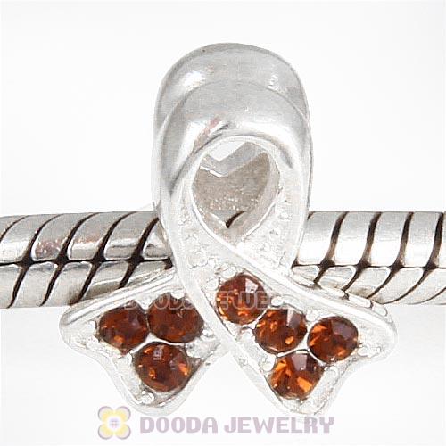 Sterling Silver Ribbon Lung Cancer Bead with Smoked Topaz Austrian Crystal